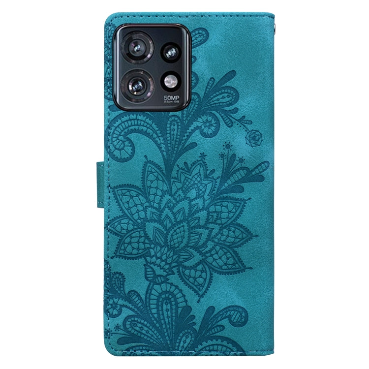 For Motorola Edge+ 2023 Lace Floral Embossed Magnetic Buckle PU Phone Case With Wrist Strap