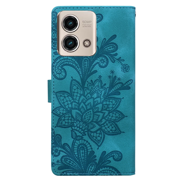 For Motorola Moto G 5G 2023 Lace Floral Embossed Magnetic Buckle PU Phone Case With Wrist Strap
