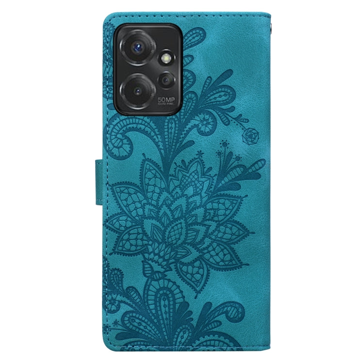 For Motorola Moto G Power 2023 Lace Floral Embossed Magnetic Buckle PU Phone Case With Wrist Strap
