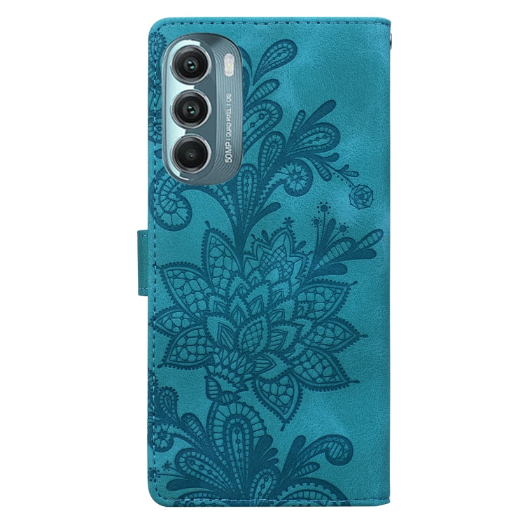 For Motorola Moto G Stylus 5G 2022 Lace Floral Embossed Magnetic Buckle PU Phone Case With Wrist Strap