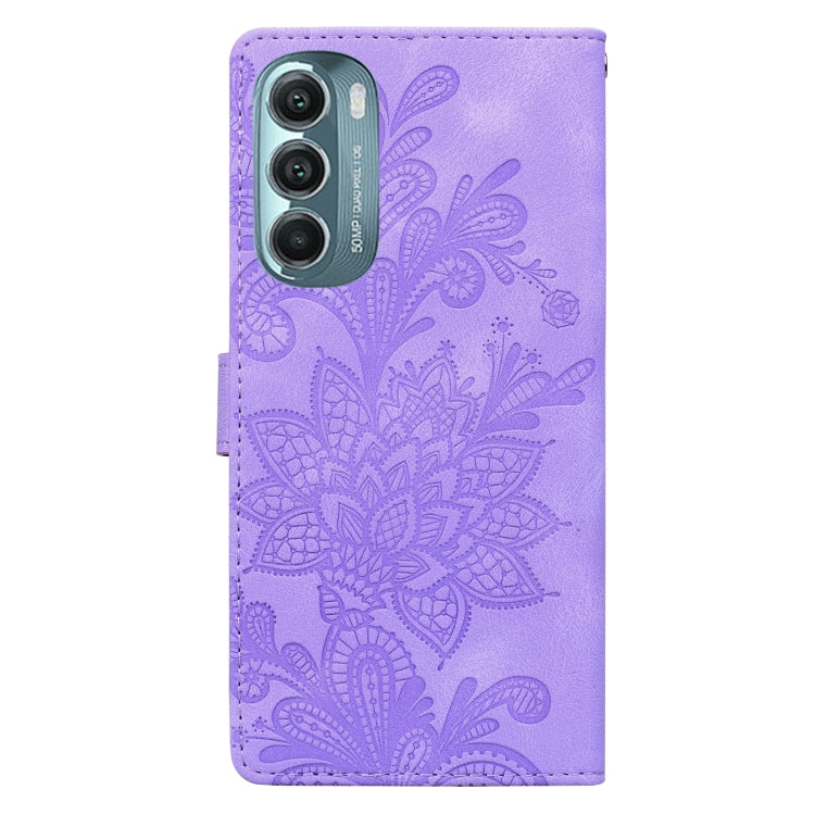 For Motorola Moto G Stylus 5G 2022 Lace Floral Embossed Magnetic Buckle PU Phone Case With Wrist Strap