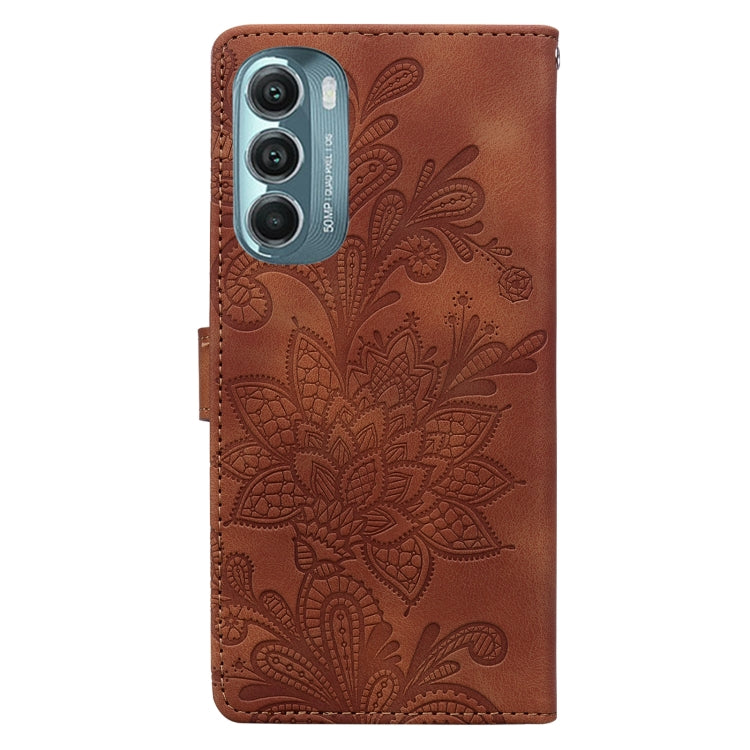 For Motorola Moto G Stylus 5G 2022 Lace Floral Embossed Magnetic Buckle PU Phone Case With Wrist Strap
