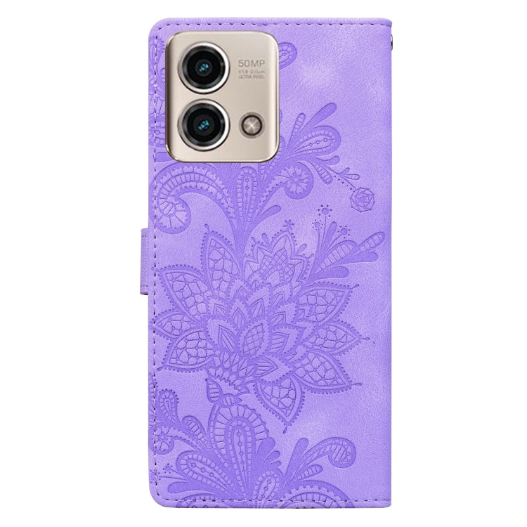 For Motorola Moto G Stylus 5G 2024 Lace Floral Embossed Magnetic Buckle PU Phone Case With Wrist Strap