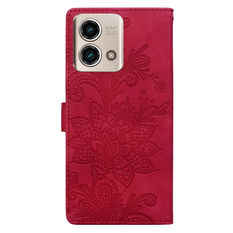 For Motorola Moto G Stylus 5G 2024 Lace Floral Embossed Magnetic Buckle PU Phone Case With Wrist Strap
