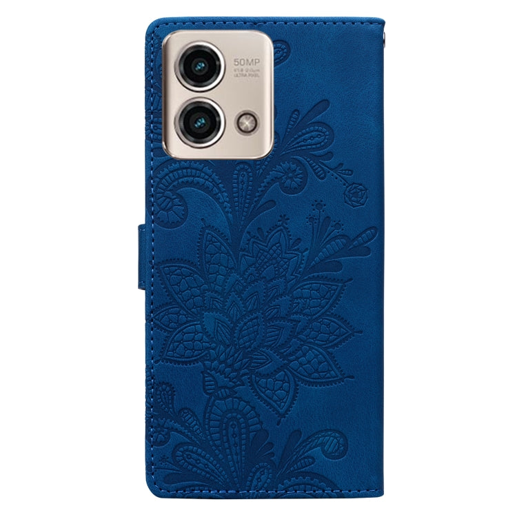 For Motorola Moto G Stylus 5G 2024 Lace Floral Embossed Magnetic Buckle PU Phone Case With Wrist Strap
