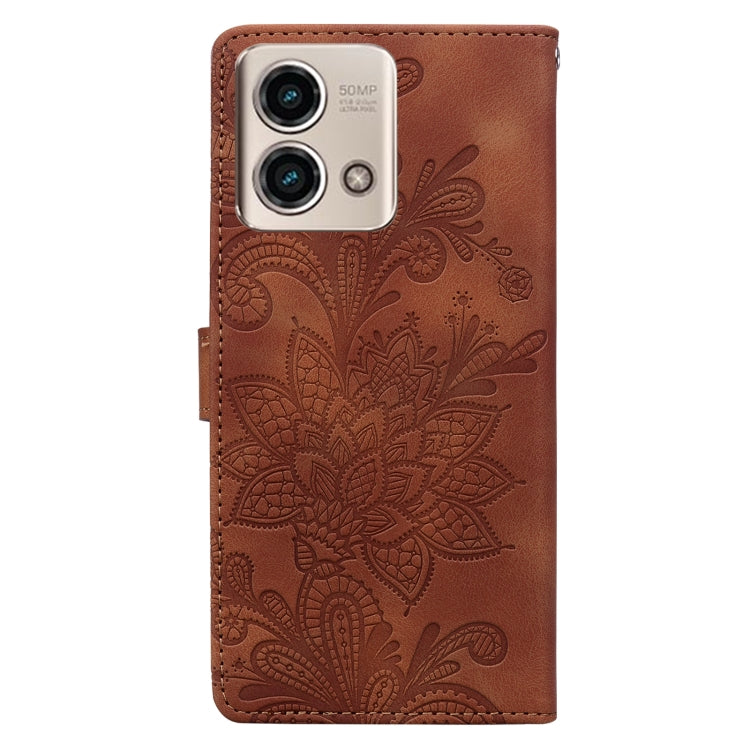For Motorola Moto G Stylus 5G 2024 Lace Floral Embossed Magnetic Buckle PU Phone Case With Wrist Strap