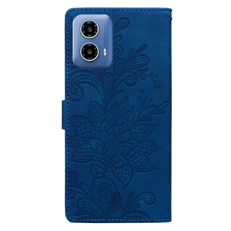 For Motorola Moto G24 Lace Floral Embossed Magnetic Buckle PU Phone Case With Wrist Strap