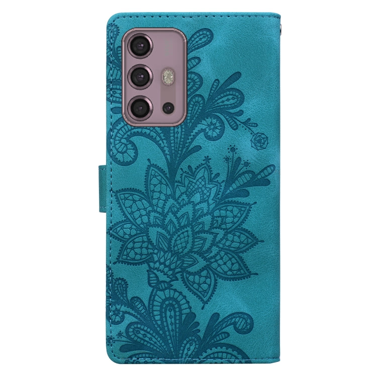 For Motorola Moto G30 / G10 / G20 Lace Floral Embossed Magnetic Buckle PU Phone Case With Wrist Strap