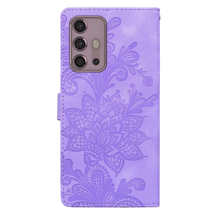 For Motorola Moto G30 / G10 / G20 Lace Floral Embossed Magnetic Buckle PU Phone Case With Wrist Strap