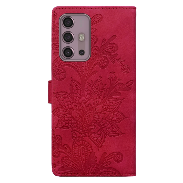 For Motorola Moto G30 / G10 / G20 Lace Floral Embossed Magnetic Buckle PU Phone Case With Wrist Strap