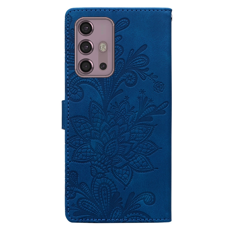 For Motorola Moto G30 / G10 / G20 Lace Floral Embossed Magnetic Buckle PU Phone Case With Wrist Strap