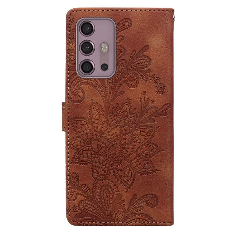 For Motorola Moto G30 / G10 / G20 Lace Floral Embossed Magnetic Buckle PU Phone Case With Wrist Strap