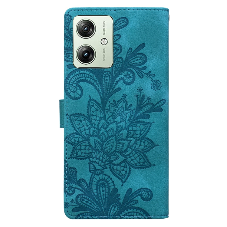 For Motorola Moto G54 / G64 Lace Floral Embossed Magnetic Buckle PU Phone Case With Wrist Strap