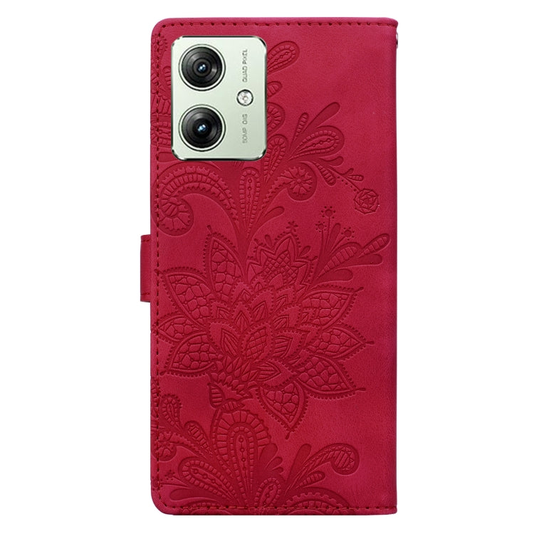 For Motorola Moto G54 / G64 Lace Floral Embossed Magnetic Buckle PU Phone Case With Wrist Strap