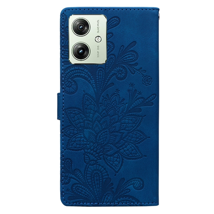 For Motorola Moto G54 / G64 Lace Floral Embossed Magnetic Buckle PU Phone Case With Wrist Strap