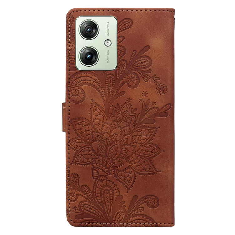 For Motorola Moto G54 / G64 Lace Floral Embossed Magnetic Buckle PU Phone Case With Wrist Strap