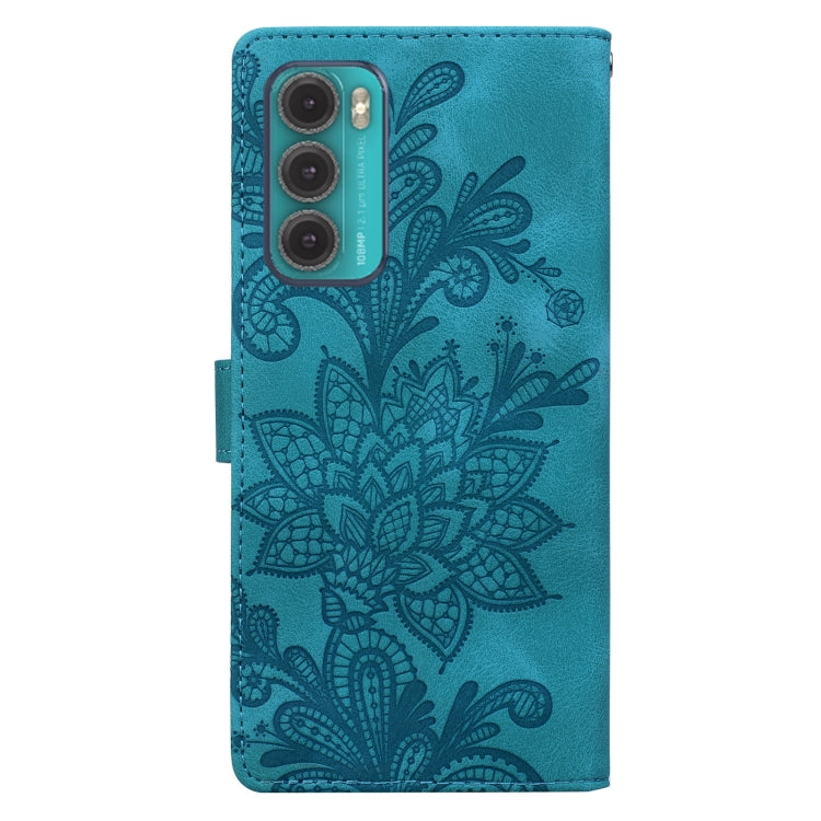 For Motorola Moto G60 Lace Floral Embossed Magnetic Buckle PU Phone Case With Wrist Strap