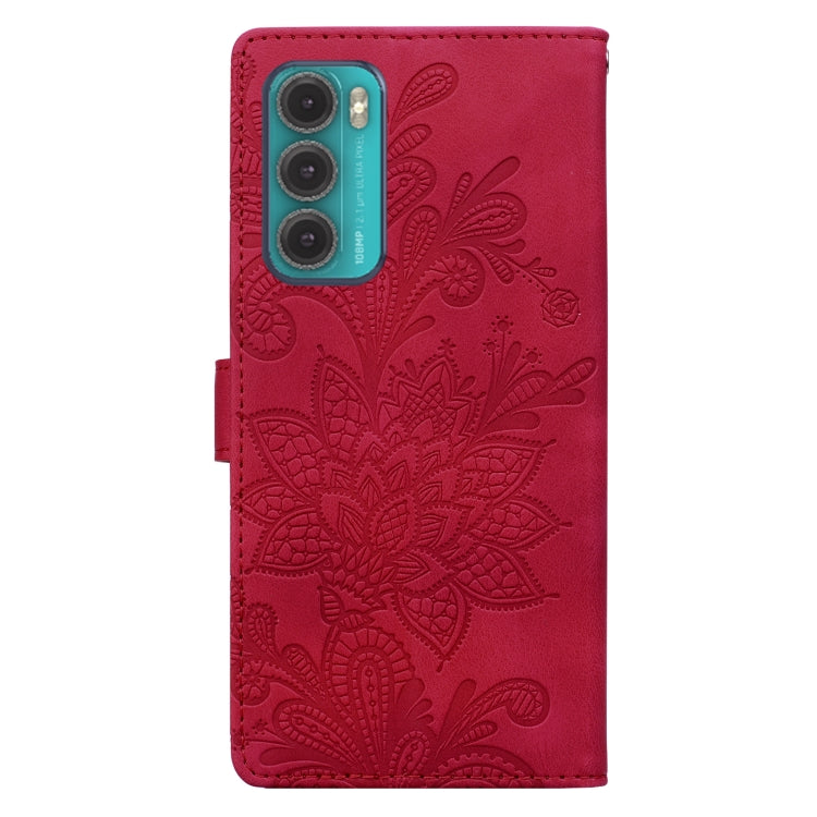 For Motorola Moto G60 Lace Floral Embossed Magnetic Buckle PU Phone Case With Wrist Strap