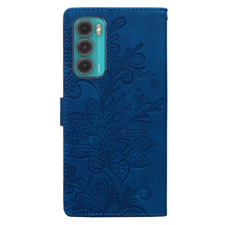 For Motorola Moto G60 Lace Floral Embossed Magnetic Buckle PU Phone Case With Wrist Strap