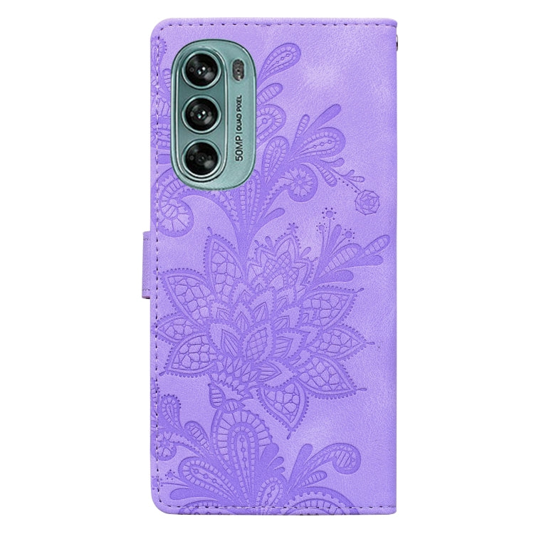 For Motorola Moto G62 5G Lace Floral Embossed Magnetic Buckle PU Phone Case With Wrist Strap
