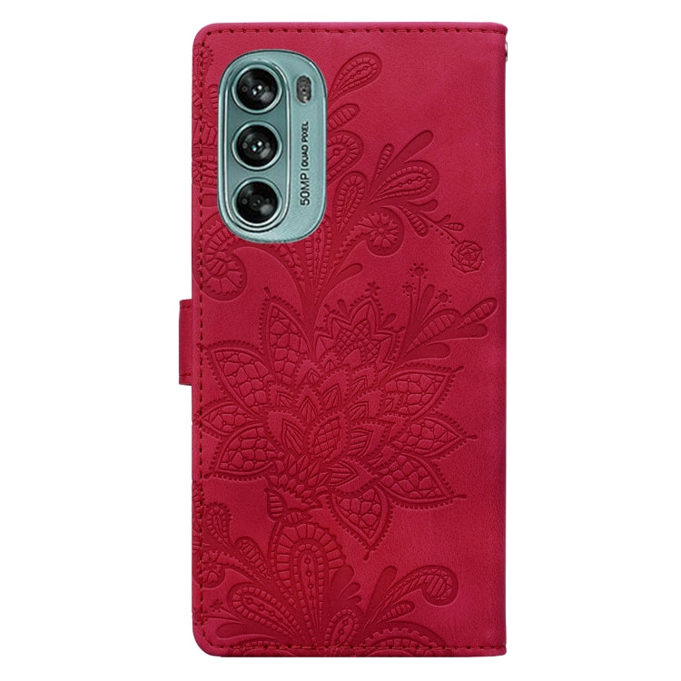 For Motorola Moto G62 5G Lace Floral Embossed Magnetic Buckle PU Phone Case With Wrist Strap