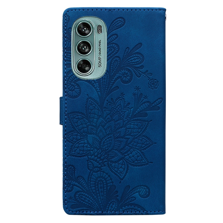 For Motorola Moto G62 5G Lace Floral Embossed Magnetic Buckle PU Phone Case With Wrist Strap