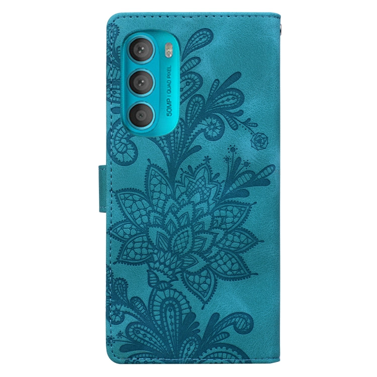 For Motorola Moto G71 5G Lace Floral Embossed Magnetic Buckle PU Phone Case With Wrist Strap