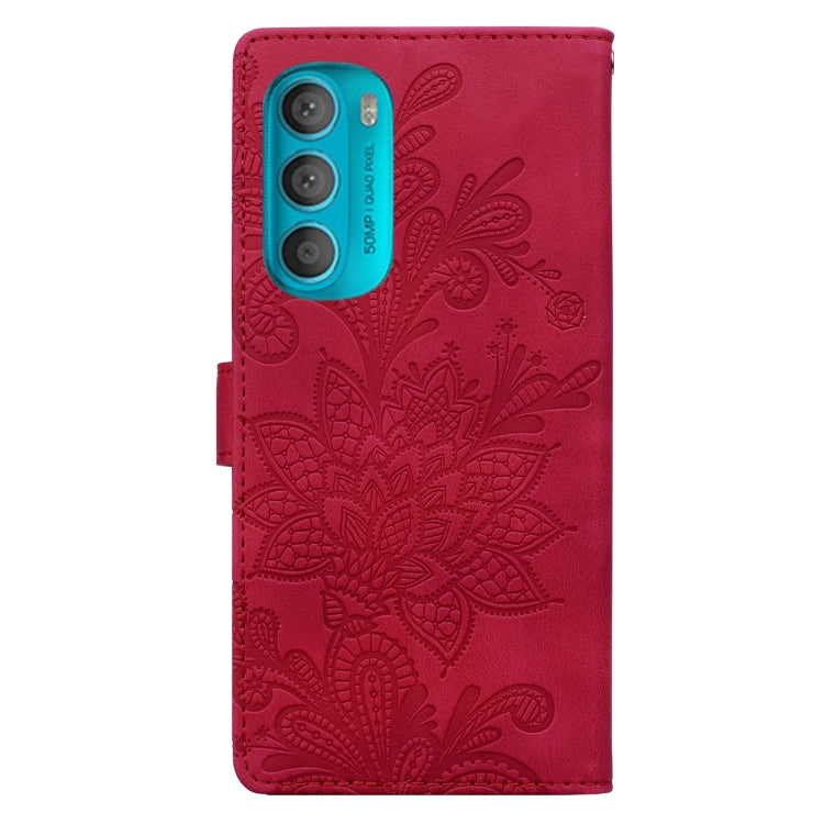 For Motorola Moto G71 5G Lace Floral Embossed Magnetic Buckle PU Phone Case With Wrist Strap