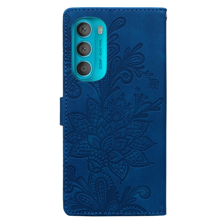 For Motorola Moto G71 5G Lace Floral Embossed Magnetic Buckle PU Phone Case With Wrist Strap