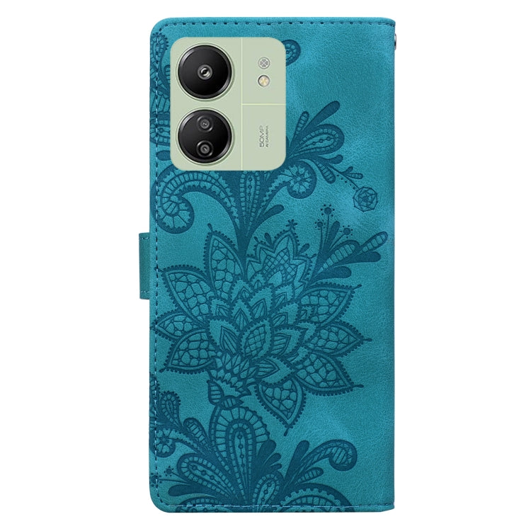 For Redmi 13C Lace Floral Embossed Magnetic Buckle PU Phone Case With Wrist Strap