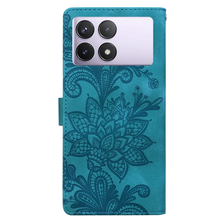 For Redmi K70E / Poco X6 Pro Lace Floral Embossed Magnetic Buckle PU Phone Case With Wrist Strap