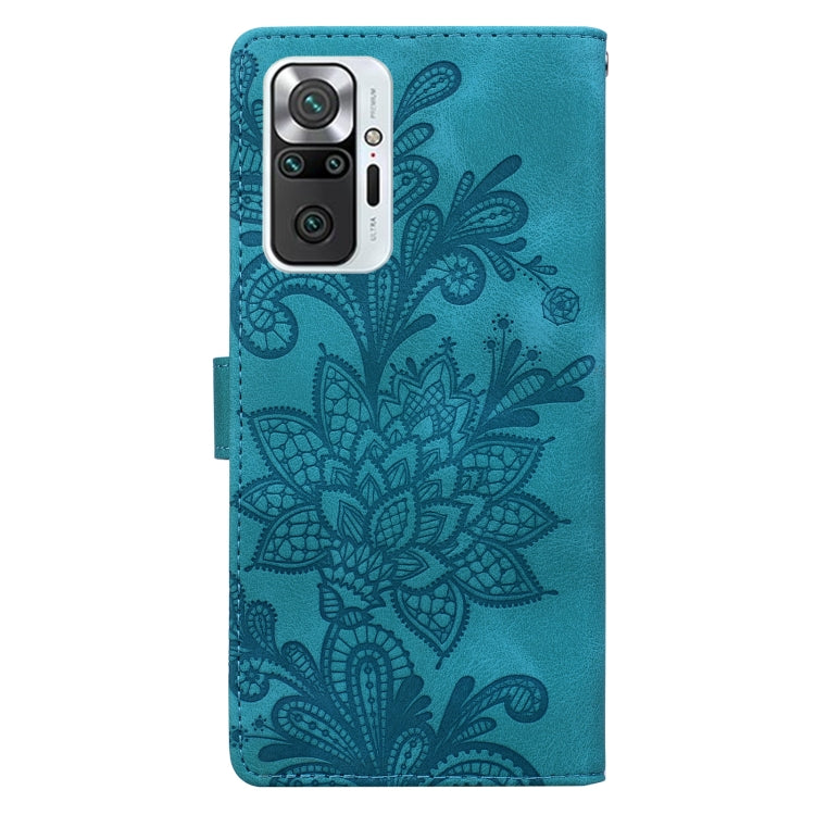 For Redmi Note 10 Pro 4G Lace Floral Embossed Magnetic Buckle PU Phone Case With Wrist Strap