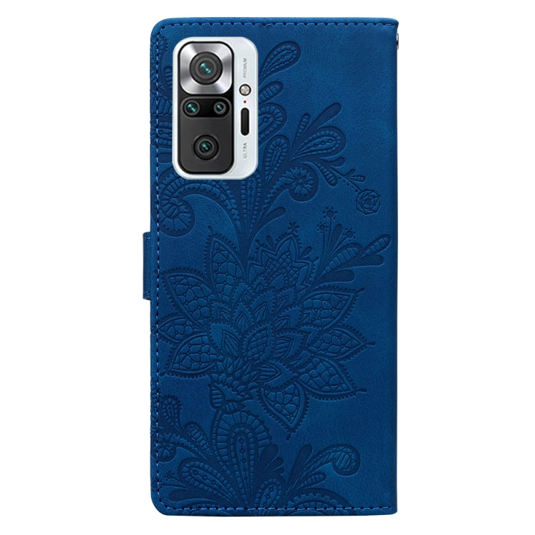 For Redmi Note 10 Pro 4G Lace Floral Embossed Magnetic Buckle PU Phone Case With Wrist Strap