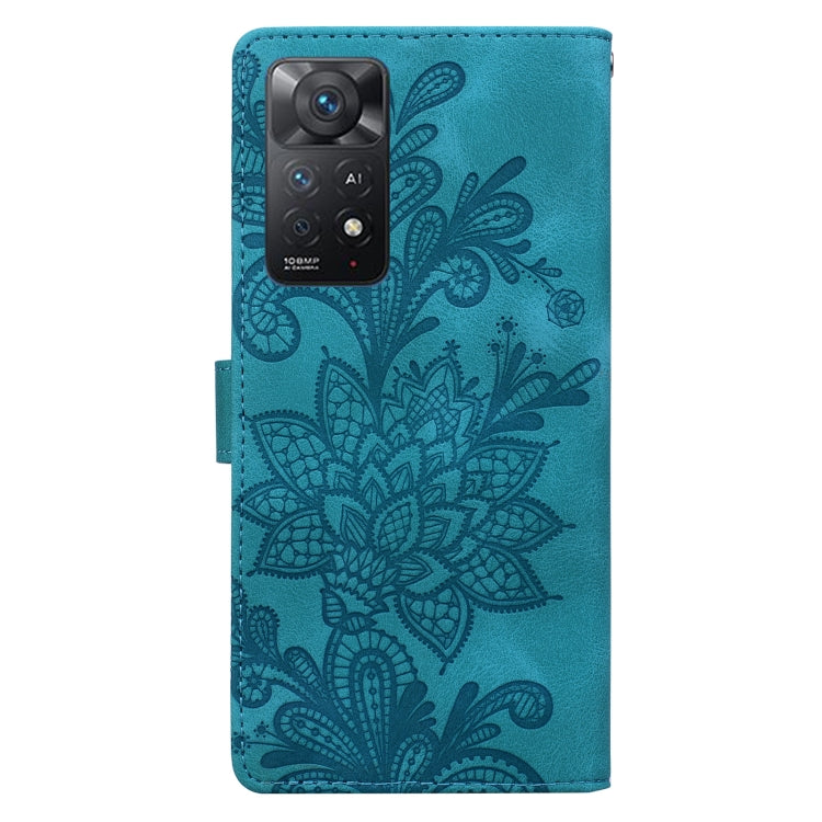 For Redmi Note 11 Pro 5G Lace Floral Embossed Magnetic Buckle PU Phone Case With Wrist Strap