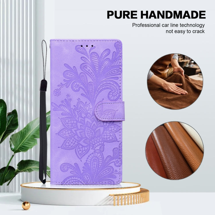 For Redmi Note 11 Pro 5G Lace Floral Embossed Magnetic Buckle PU Phone Case With Wrist Strap