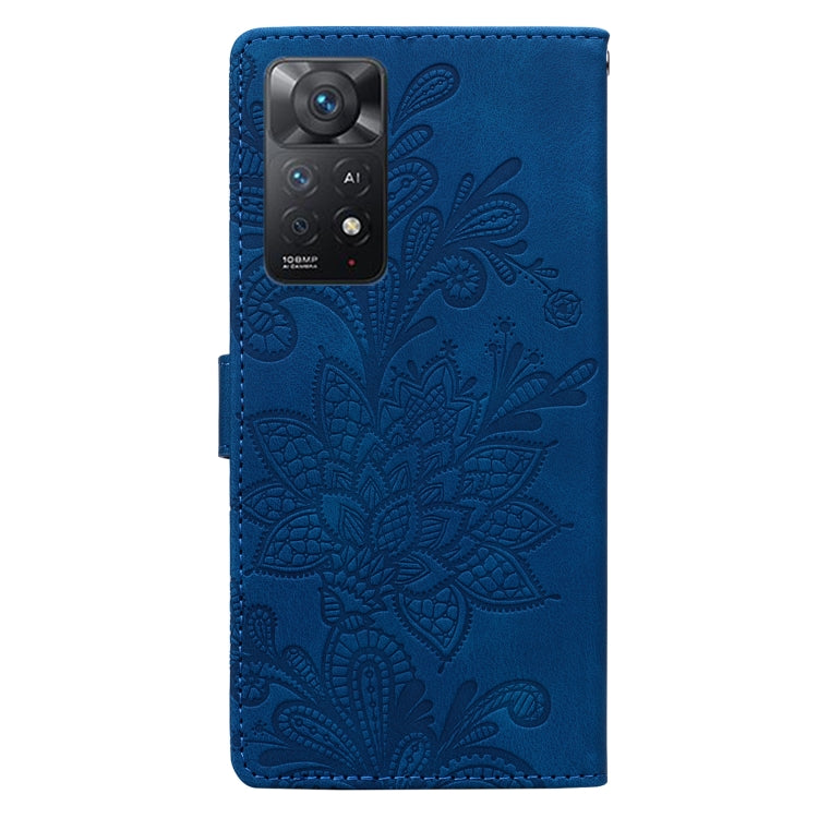 For Redmi Note 11 Pro 5G Lace Floral Embossed Magnetic Buckle PU Phone Case With Wrist Strap