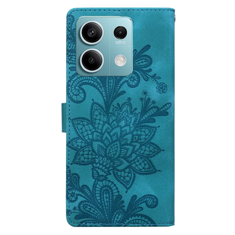For Redmi Note 13 5G Lace Floral Embossed Magnetic Buckle PU Phone Case With Wrist Strap