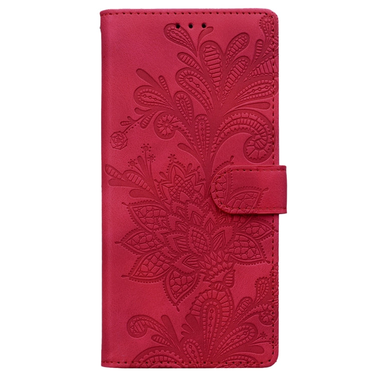 For Redmi Note 13 5G Lace Floral Embossed Magnetic Buckle PU Phone Case With Wrist Strap