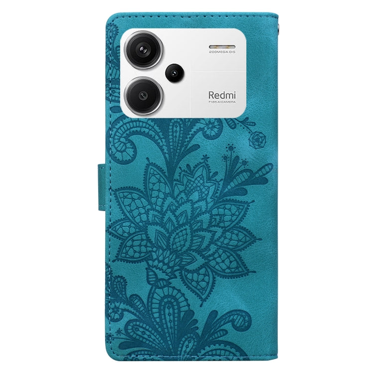 For Redmi Note 13 Pro+ Lace Floral Embossed Magnetic Buckle PU Phone Case With Wrist Strap
