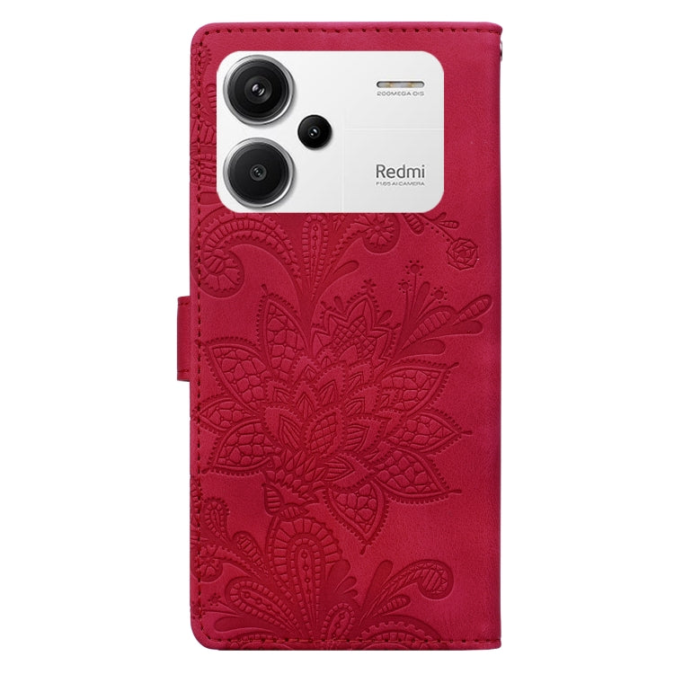 For Redmi Note 13 Pro+ Lace Floral Embossed Magnetic Buckle PU Phone Case With Wrist Strap