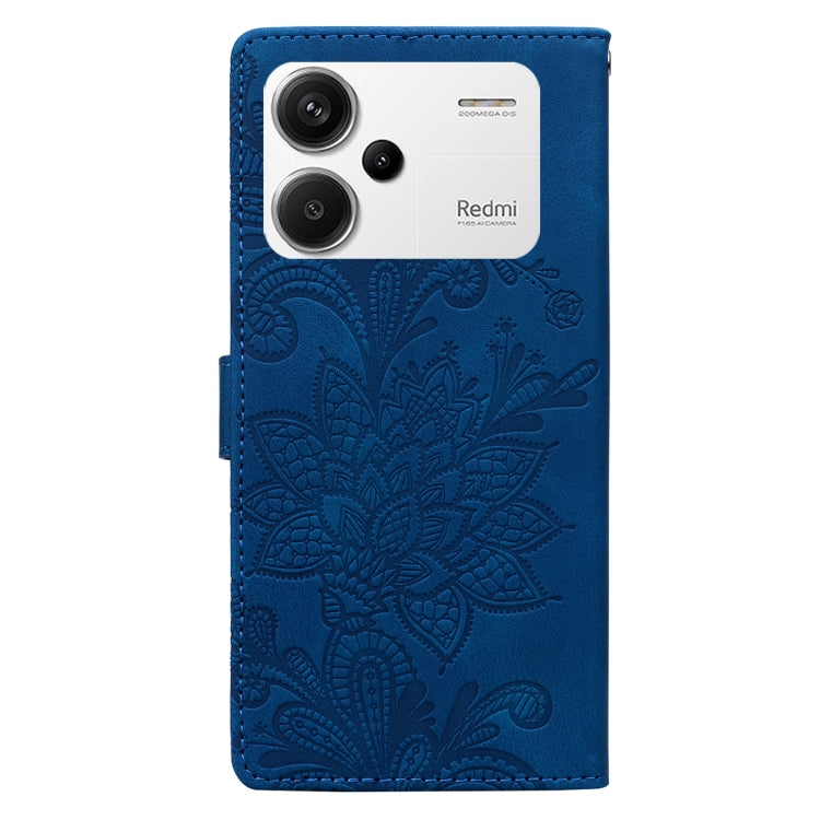 For Redmi Note 13 Pro+ Lace Floral Embossed Magnetic Buckle PU Phone Case With Wrist Strap