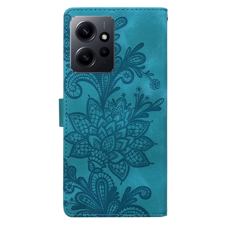 For Redmi Note 12 4G Global Lace Floral Embossed Magnetic Buckle PU Phone Case With Wrist Strap