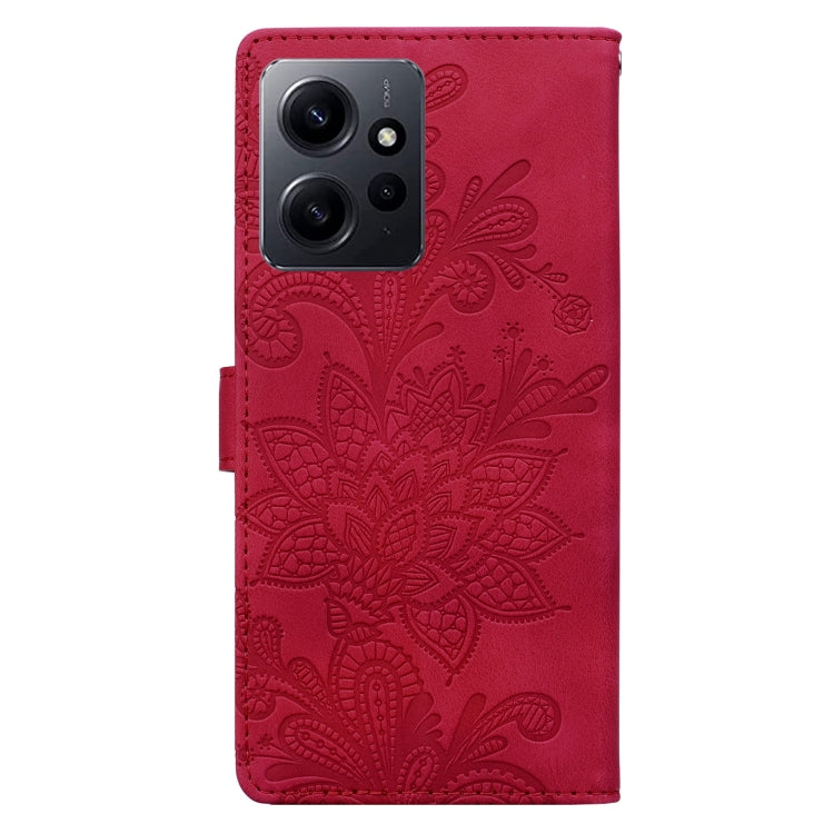 For Redmi Note 12 4G Global Lace Floral Embossed Magnetic Buckle PU Phone Case With Wrist Strap