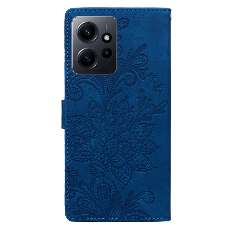 For Redmi Note 12 4G Global Lace Floral Embossed Magnetic Buckle PU Phone Case With Wrist Strap