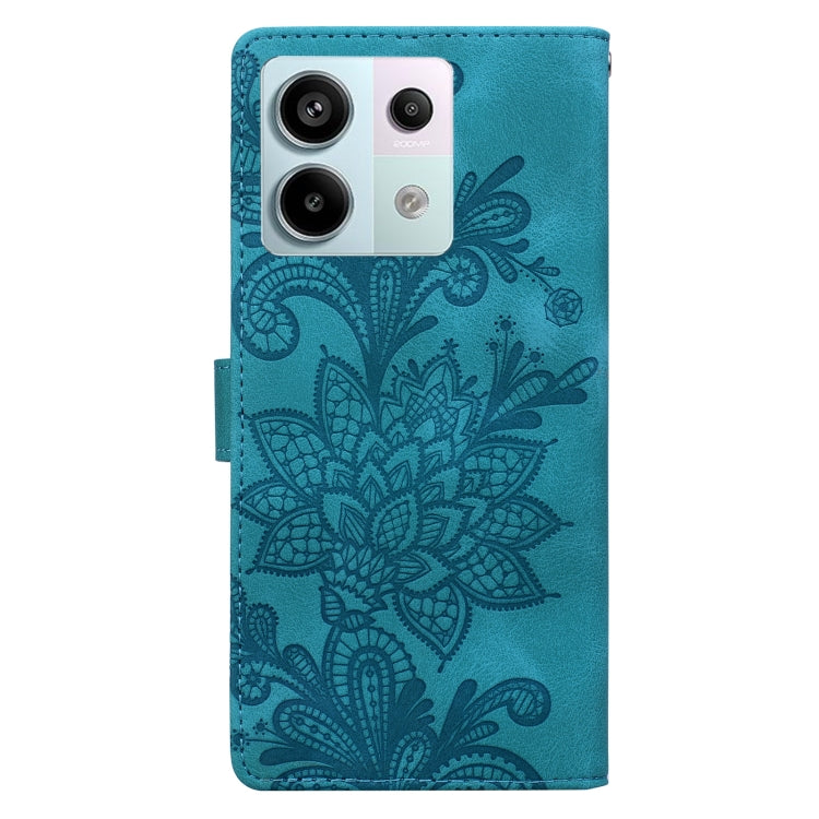 For Redmi Note 13 Pro 5G Lace Floral Embossed Magnetic Buckle PU Phone Case With Wrist Strap