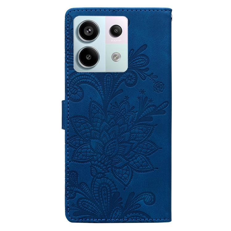 For Redmi Note 13 Pro 5G Lace Floral Embossed Magnetic Buckle PU Phone Case With Wrist Strap