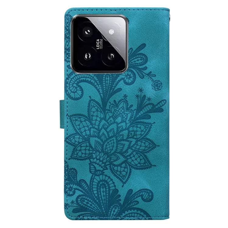 For Xiaomi 14 Lace Floral Embossed Magnetic Buckle PU Phone Case With Wrist Strap