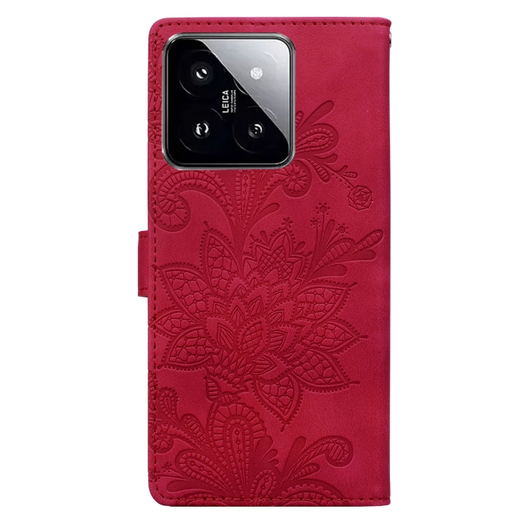 For Xiaomi 14 Lace Floral Embossed Magnetic Buckle PU Phone Case With Wrist Strap