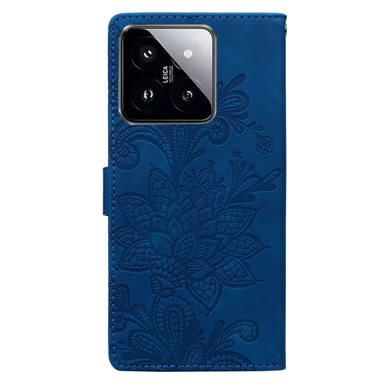 For Xiaomi 14 Lace Floral Embossed Magnetic Buckle PU Phone Case With Wrist Strap