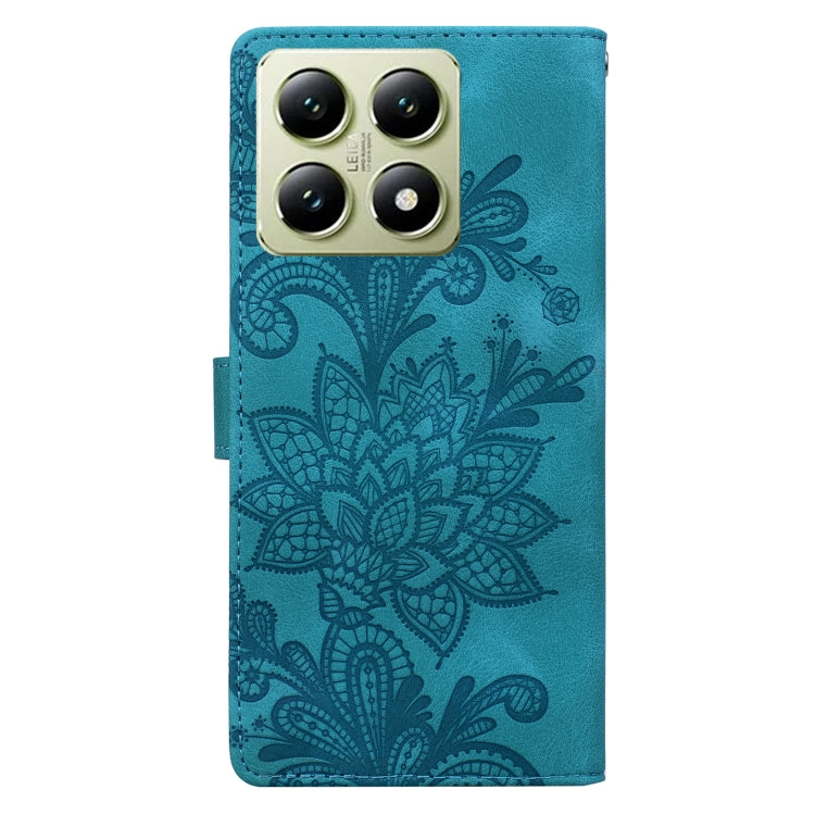 For Xiaomi 14T Lace Floral Embossed Magnetic Buckle PU Phone Case With Wrist Strap